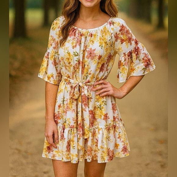 Staccato Floral Print Mini Sun Dress Size Small Flirty Party Event Summer Flowy - Picture 1 of 7